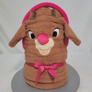 Snowpinions Rudolph the Red Nosed Reindeer Throw Blanket Portable Handle New OOS